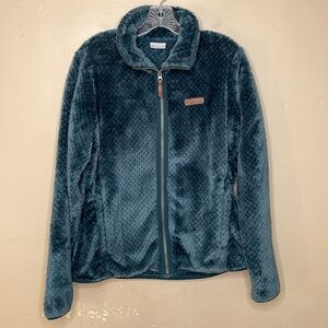 EDDIE BAUER Fleece Jacket Zip Front Teal Cozy Comfortable Warm Mock Collar Lg